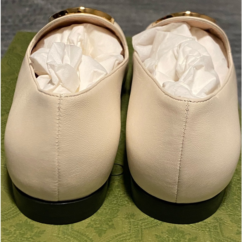 Gucci GG Logo Plaque Ballet Flats White/Gold 723395 9022 Cowhide IT 37 US 7 - Picture 6 of 8